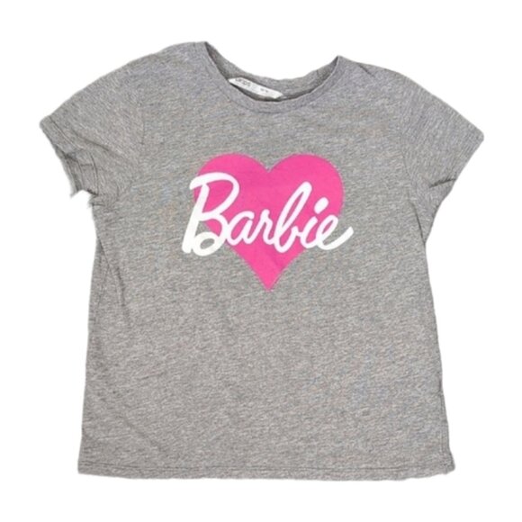 3/$20 Urban Kids Barbie TShirt Short Sleeve Girls Medium 10 12 Gray Pink Heart - Picture 1 of 8